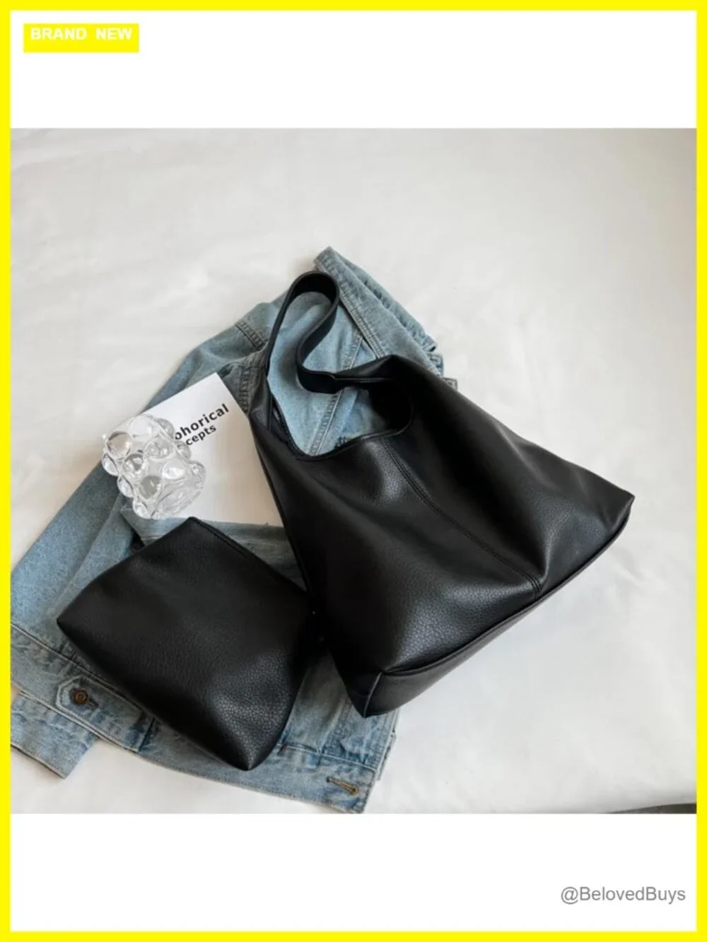 2pc Slouchy Hobo Tote Bag Soft PU Leather Shoulder Purse Work Everyday Handbag